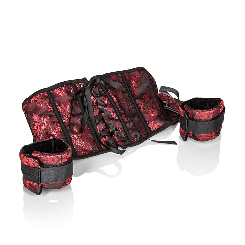 Чёрный с красным корсет с наручниками California Exotic Novelties Scandal Corset with Cuffs SE-2712-75-3