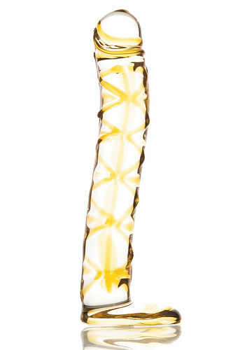 Изогнутый прозрачный фаллос на подставке Sexus Glass 912022