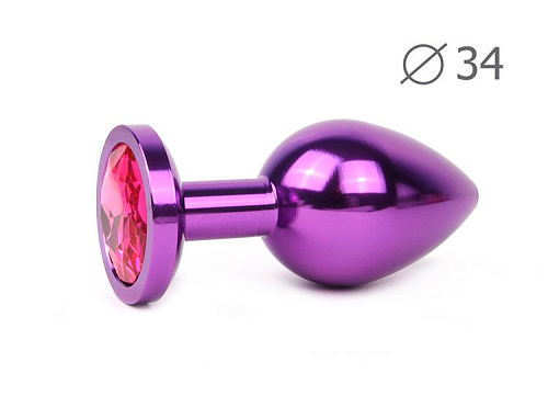 Коническая фиолетовая анальная втулка с малиновым кристаллом Anal Jewelry Plug VM-14 (8,2 см)