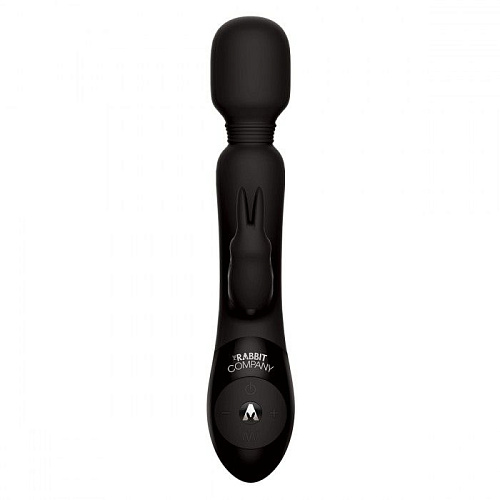 Чёрный жезловый вибратор с клиторальным отростком The Rabbit Company Wand Rabbit TRC-011BLK