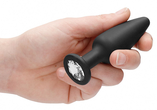Чёрная анальная пробка Shots Media BV Cone-Shaped Diamond Butt Plug OU456BLK (9 см)