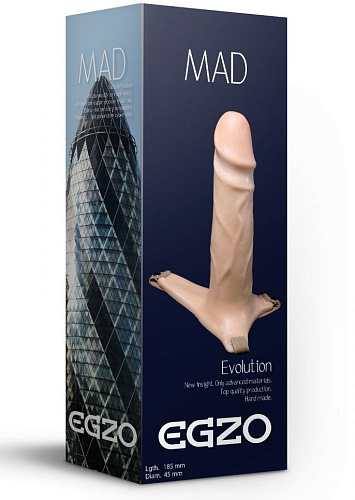 Полый фаллоимитатор телесного цвета  на регулируемых ремешках EGZO MAD FH003