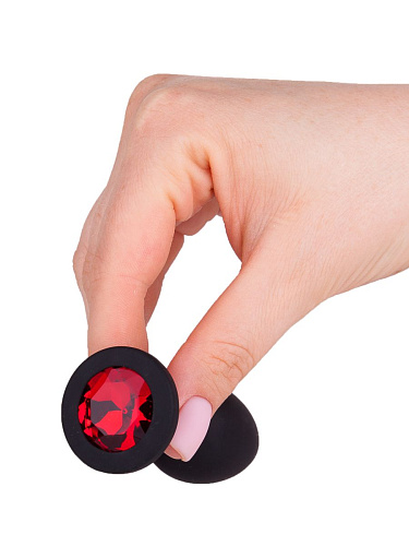 Чёрная анальная втулка с красным кристаллом Сумерки богов 518-04 red-DD (7,3 см)