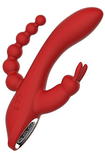 Красный вибромассажёр-кролик с анальным стимулятором Dream Toys HERA 21626 (21 см)