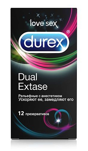 Рельефные презервативы с анестетиком Durex Dual Extase №12 (12 шт)