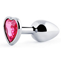 Серебристая анальная пробка с розовым кристаллом-сердечком Anal Jewelry Plug SCH-02 (7 см)