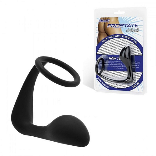 Чёный стимулятор простаты с фиксацией эрекционным кольцом BlueLine Prostate Gear BLM4008