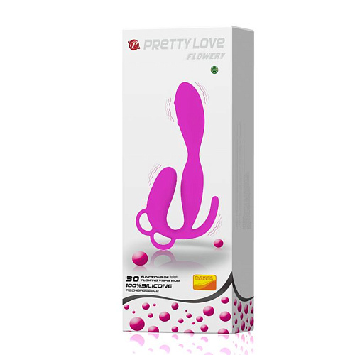 Лиловый вибратор со стимуляцией клитора и ануса Baile BI-014204 (22,5 см)