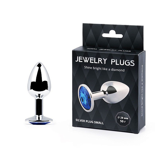 Анальное украшение с синим кристаллом Anal Jewelry Plug SILVER PLUG SMALL SS-13 (7,2 см)