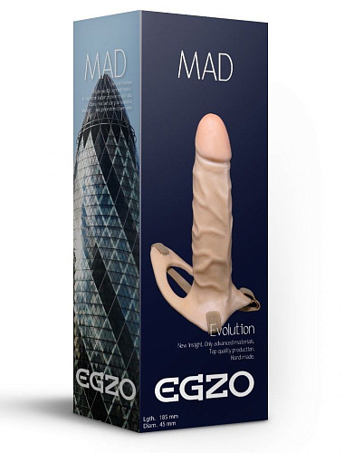 Полый фаллоимитатор телесного цвета на регулируемых ремешках EGZO MAD FH012