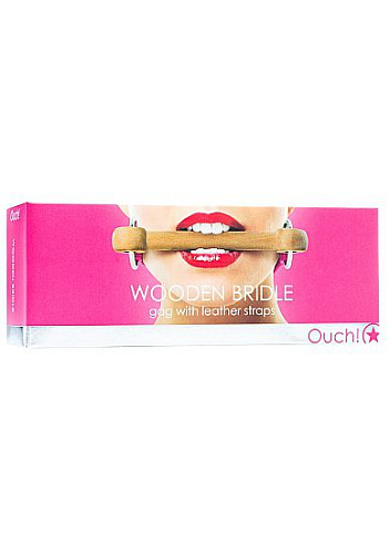 Розовый кляп с деревянным трензелем Shots Media BV Wooden Bridle OU075PNK