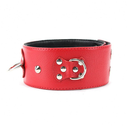 Красный кожаный ошейник с короткими шипами БДСМ арсенал 55017