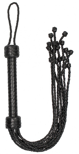 Чёрная многохвостая плетёная плеть Shots Media BV Short Leather Braided Flogger PAI021BLK (69 см)