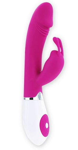 Розовый вибратор с клиторальным стимулятором Baile Gene BI-014224 (20,4 см)