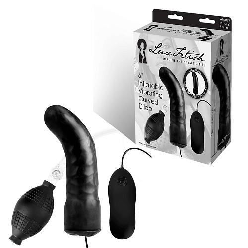 Чёрный изогнутый фаллос с вибрацией и расширением Lux Fetish LF5303 (16 см)