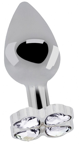 Серебристая анальная пробка с прозрачными кристаллами в форме клевера Shots Media BV RIC018SIL (9,5 см)