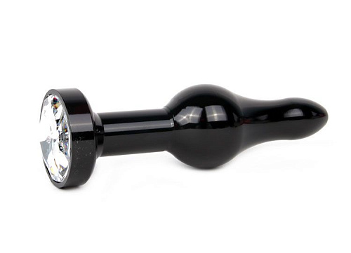 Удлиненная шарикообразная чёрная анальная втулка с прозрачным кристаллом Anal Jewelry Plug ZBCK-01 (10,3 см)