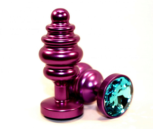 Фиолетовая рифленая пробка с голубым кристаллом 4sexdreaM 47429-1 (7,3 см)