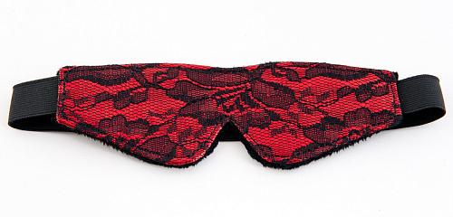 Красная кружевная маска на глаза с чёрными ремешками ToyFa 718002