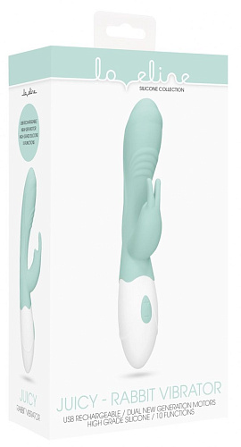 Зелёный вибратор со стимулятором клитора Shots Media BV Juicy Rabbit LOV017GRN (19,5 см)