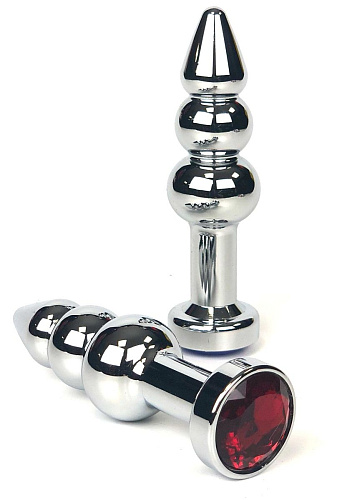 Серебристая анальная ёлочка с красным кристаллом Vandersex 159-R (11 см)