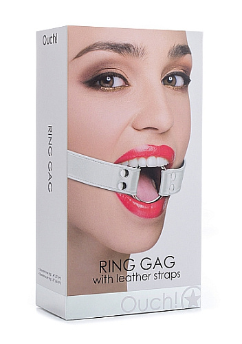 Кляп-расширитель с кожаными белыми ремешками Shots Media BV OU104WHT