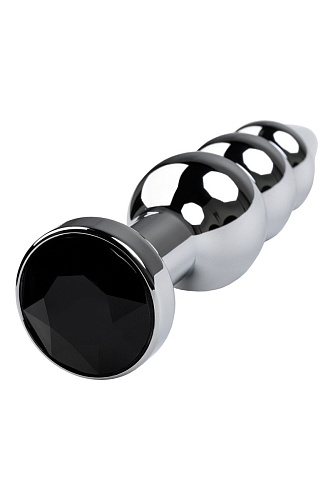 Серебристая анальная удлинённая пробка-ёлочка с чёрным кристаллом ToyFa 717039-5 (11 см)