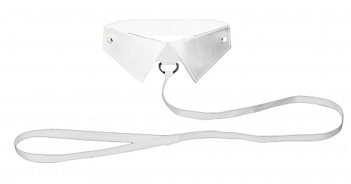 Белый кожаный воротник с поводком Shots Media BV White OUCH! OU144WHT
