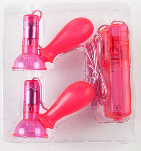Розовые вибропомпы на соски с выносным пультом Seven Creations 2K997CPR BX GP