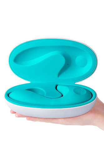 Бирюзовый вибратор с клиторальным стимулятором Sense Max SVT (16 см)