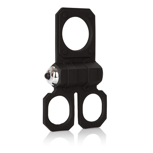 Чёрное эрекционное кольцо с вибрацией с подхватами для мошонки California Exotic Novelties Silicone Lovers Gear Ball Spreader Enhancer  SE-1839-20-3
