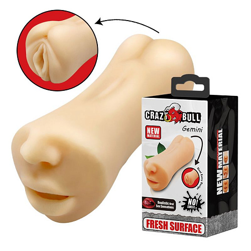 Телесный двусторонний мастурбатор «ротик и вагина» Baile Gemini BM-009215U