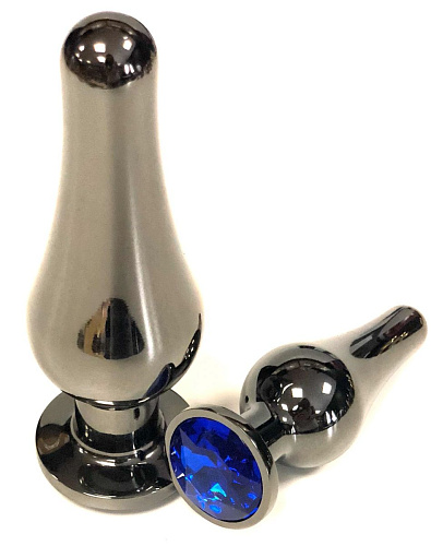 Чёрная удлиненная анальная пробка с синим кристаллом Vandersex 400-TVB1L (11,5 см)