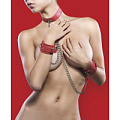 Красный комплект для бондажа Leather Collar and Handcuffs Shots Media BV OU100RED
