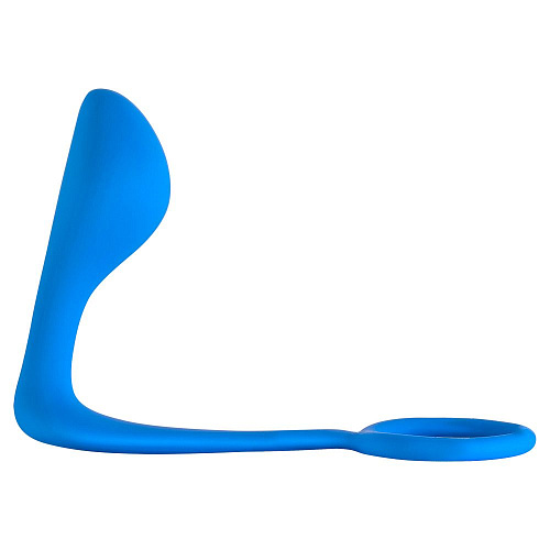 Синее эрекционное кольцо с анальной пробкой Lola toys Button Anal Plug 4216-03Lola