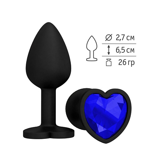 Чёрная силиконовая пробка с синим кристаллом Сумерки богов 508-07 BLUE-DD (7,3 см)