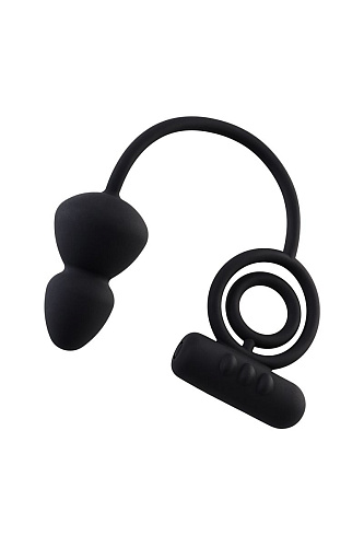 Чёрное эрекционное кольцо с вибростимулятором и анальным хвостом Erotist 541306