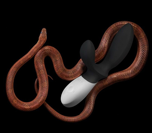 Графитовый вибромассажёр простаты с отростком для стимуляции промежности Lelo Loki Wave Obsidian Black LEL2999 (19,6 см)