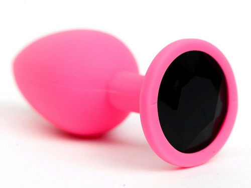 Розовая анальная пробка с чёрным стразом 4sexdreaM 47511 (7,6 см)