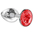 Малая серебристая анальная пробка с красным кристаллом Lola toys Diamond Red Sparkle Small 4009-06Lola (7 см)