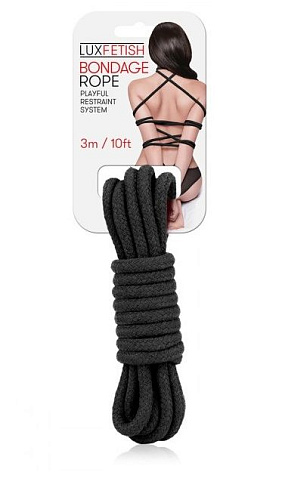 Черная хлопковая веревка для связывания - 3 м. Lux Fetish LF5100-BLK