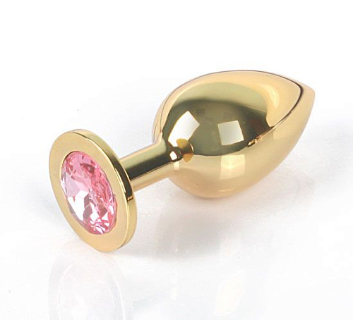 Золотистая анальная пробка с розовым кристаллом Anal Jewelry Plug GOLDEN PLUG Large GL-02 (9,5 см)