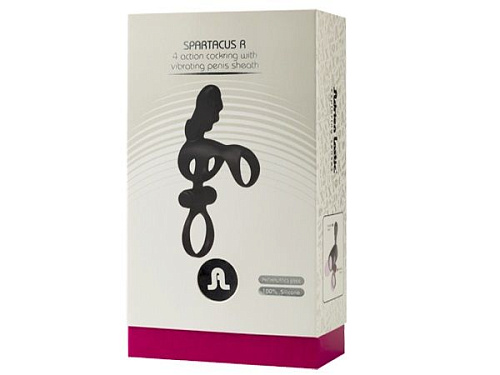 Чёрная эрекционная насадка с вибропулей Adrien Lastic Spartakus R 30639