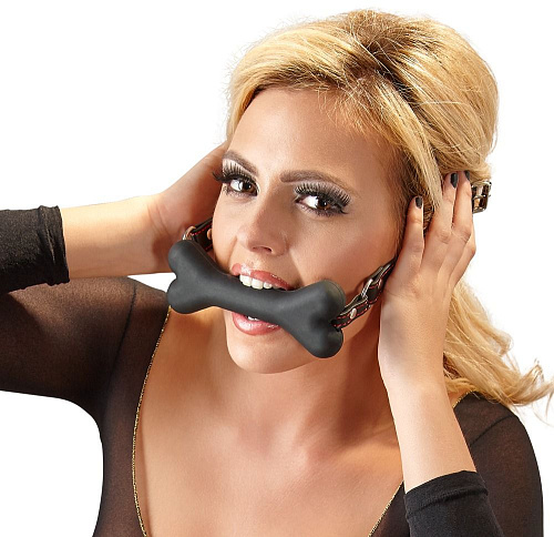 Чёрный силиконовый кляп-кость на регулируемых полиуретановых ремешках Orion Bad Kitty 2492032 1001