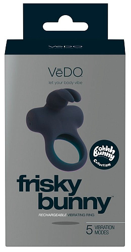 Чёрное эрекционное перезаряжаемое виброкольцо VeDO Frisky Bunny 05961320000