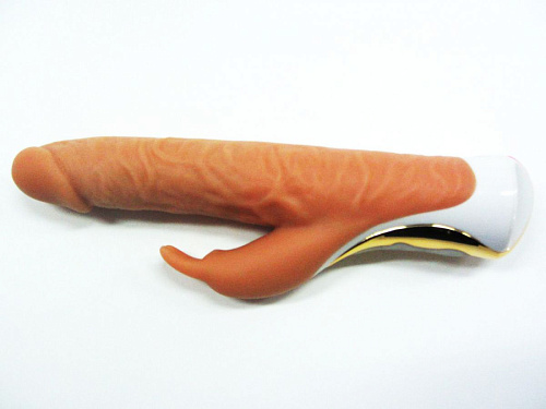 Вибромассажёр-ротатор реалистик телесного цвета с клиторальным стимулятором Loving World CT14003 (23,5 см)