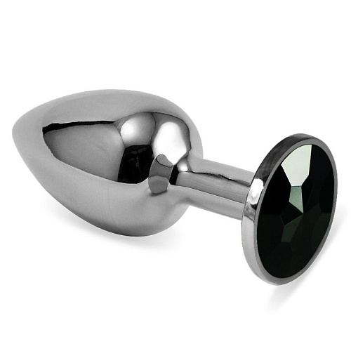 Серебристая анальная пробка с чёрным кристаллом Vandersex 169-SB (7 см)