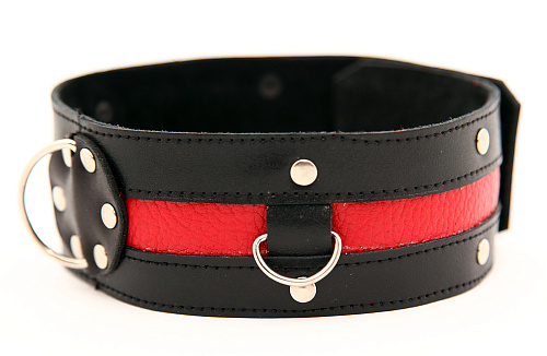 Чёрный ошейник с красной полосой БДСМ арсенал 55005