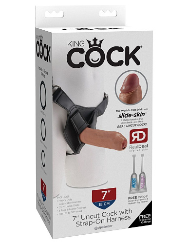 Страпон со съёмной кофейной насадкой Pipedream Strap-On Harness with 7 Uncut Cock PD5646-22 (19,1 см)