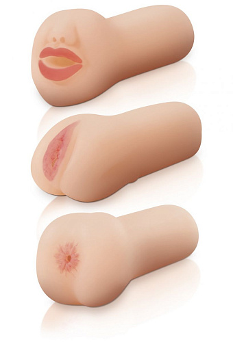 Набор из 3 телесногоо цвета мастурбаторов: ротик, вагина и анус Pipedream Travel Trio Set RD209